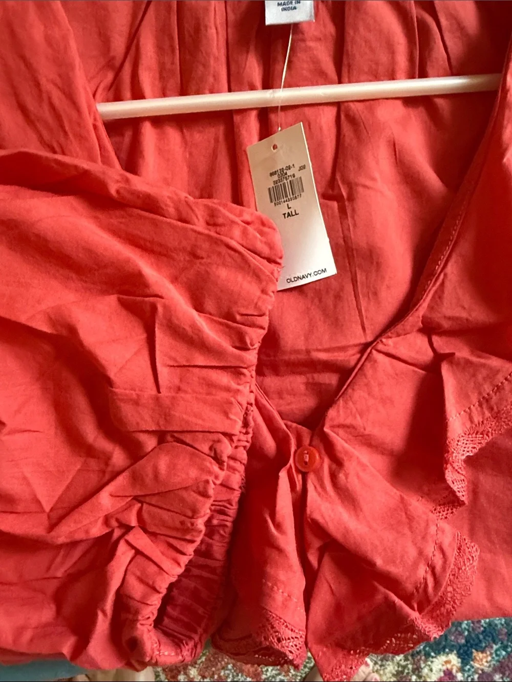 Old Navy Coral-Red Ruffle V-Neck Short Sleeve Blouse
